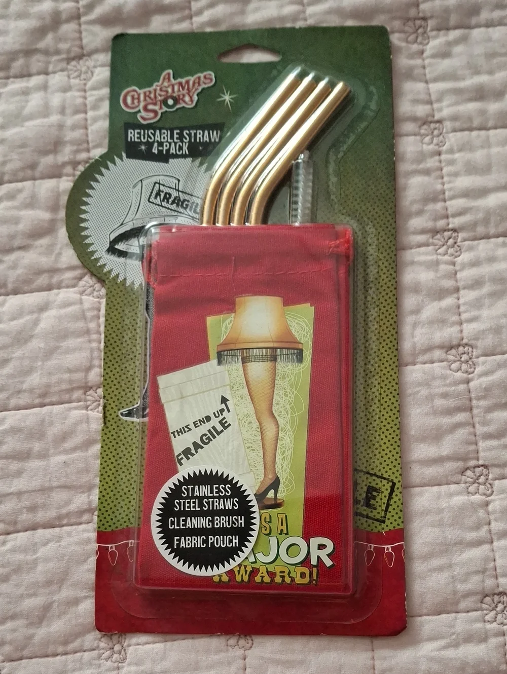 Reusable Stainless Steel Straws with Red Fabric Pouch - Gold Straws, 4-Pack